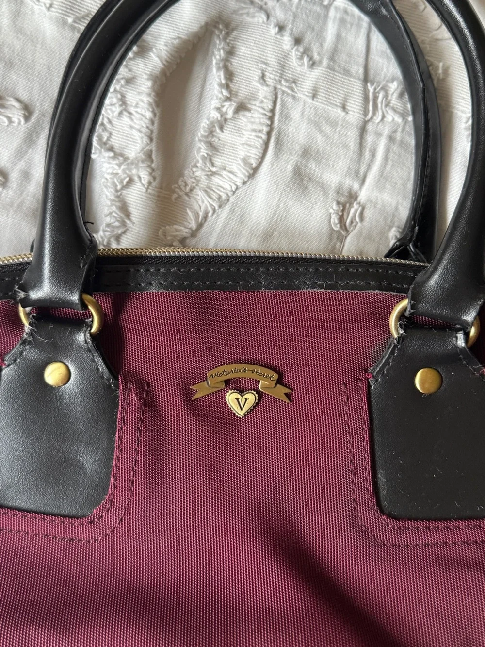 Victoria's Secret Burgundy Satchel with Black Handles